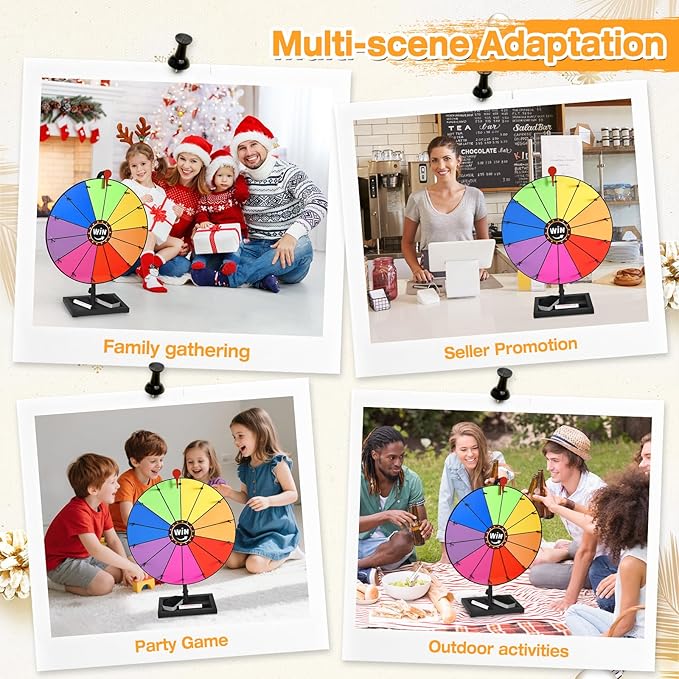 AugFir 18-inch Tabletop Prize Wheel, Prize Wheel Spinner with Stand & Storage Base, Featuring a Prize Wheel with 14 Customizable Color Sections. Suitable for Party Games, Family Games (with line)