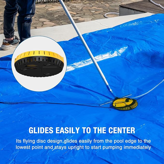 Crestwave Automatic Pool Cover Pump, 115V Submersible Water Pump for Pool Draining, 25FT Power Cord, 1-Year Warranty, Water Removal for Swimming Pool, Hot Tub, Fish Tanks, Pond, 2 Adapters, Yellow