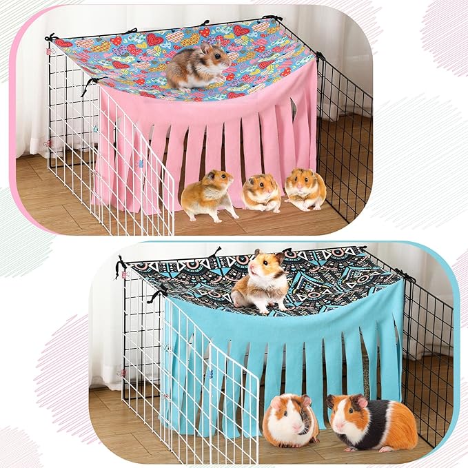 Shappy 2 Pcs Guinea Pig Hideout 27 x 14 Inch Large Size Hideaway Corner Fleece Toy Cage Accessories Cute Hammock for Ferrets Chinchillas Hedgehogs Small Pets (Heart and Geometry Pattern)