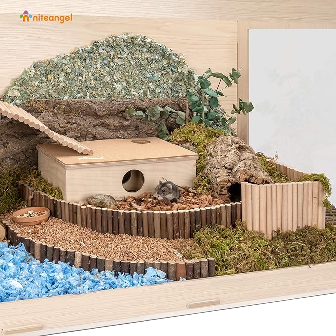 Niteangel Bigger World - MDF Aspen Terrarium for Hamster Gerbils Mice Lemming Degus or Other Small-Sized Pets (47.2 x 19.7 x 23.6 inches, Burlywood)