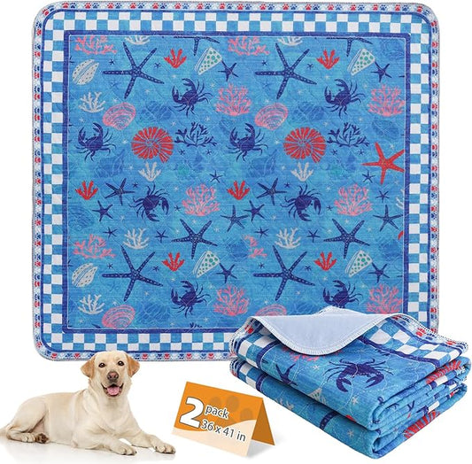 KOOLTAIL Summer Washable Pee Pads for Dogs, 2 Pack Super Absorbent Reusable Puppy Training Pads Waterproof, Nonslip & Leak-Proof Dog Pee Pads,Large Pet Mats Whelping Pads for Floor,Crate,Couch,36"x41"