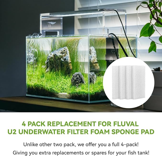 4 Pcs Aquarium Bio Sponge Foam Filter Pads Compatible with Fluval U2 | Underwater Filter Foam Sponge Pad, Aquarium Underwater Filter Accessories, Compatible for Aquarium, Fish Tank, White, A486