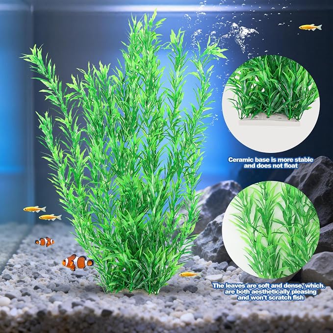 CousDUoBe 21 Inch Aquarium Plants Set Tall Fish Tank Plants – Realistic Artificial Fish Tank Decorations (1 Pcs Large Green Fish Tank Plants, 5 Pcs Small Plants)