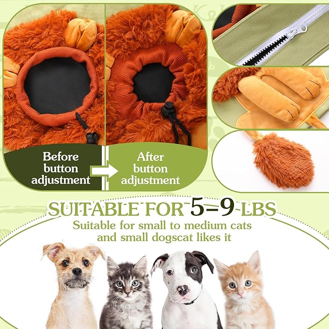 Pet Canvas Shoulder Bag Lion Shaped Cute Cat Carrier Handbag Portable Carrying Dog Tote Bag for Small Animal Supplies Outdoor Travel(Green)