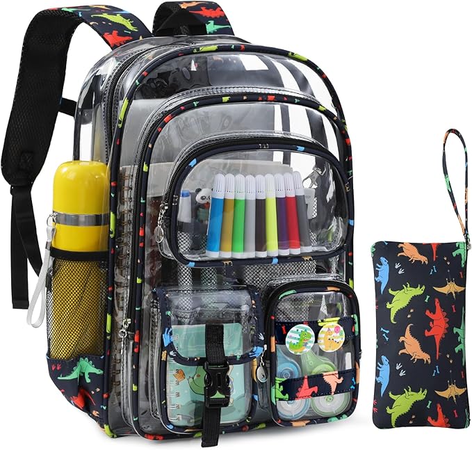Clear Backpack Heavy Duty, Clear Bookbag with Pencil Case, Large See Through Backpack Plastic Transparent Backpacks for Primary College Work Travel