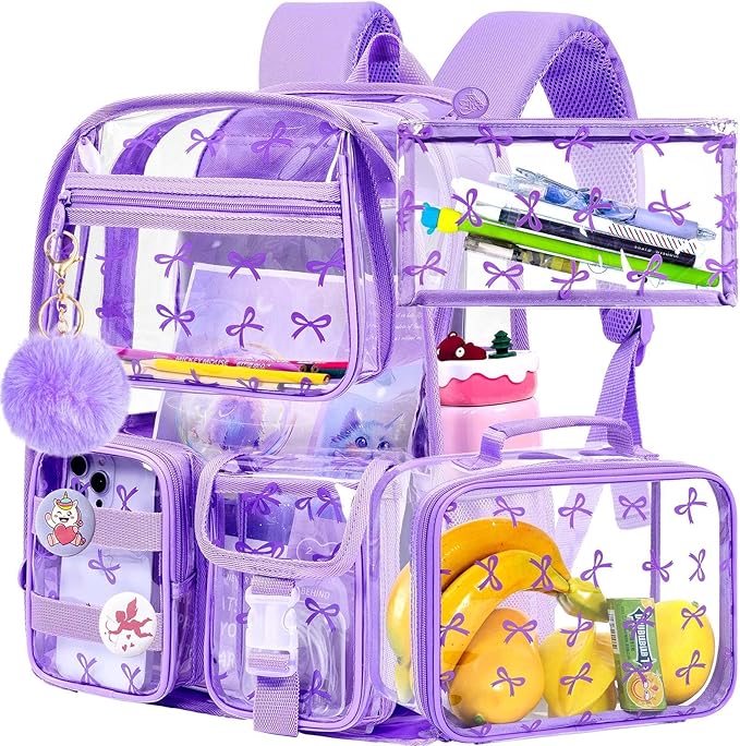 CCJPX 3Pcs Clear Backpack for Girls, School Transparent Bookbag, Heavy Duty See Through Backpacks for Teens Elementary