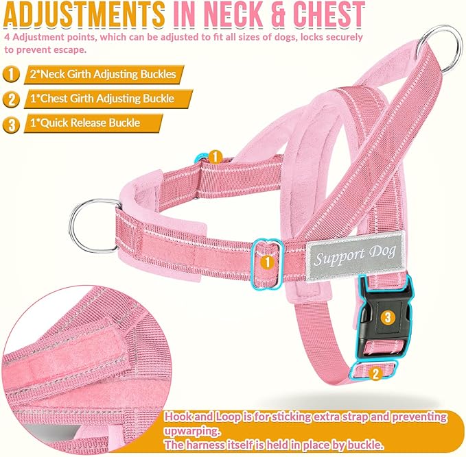 SlowTon No Pull Dog Harness - Heavy Duty Dog Harness and Leash Set for Medium Large Dogs, Reflective Tactical Harness with Soft Padded and Front Clip for Easy Walk and Training (PI, S)