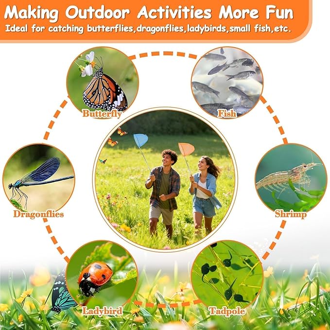 RAINFLOW Telescopic Butterfly Fishing Nets - Butterfly Catcher Catching Insect Net Colorful Outdoor Tools Catching Bugs Fish Insect Ladybird （Extendable 24 inches）
