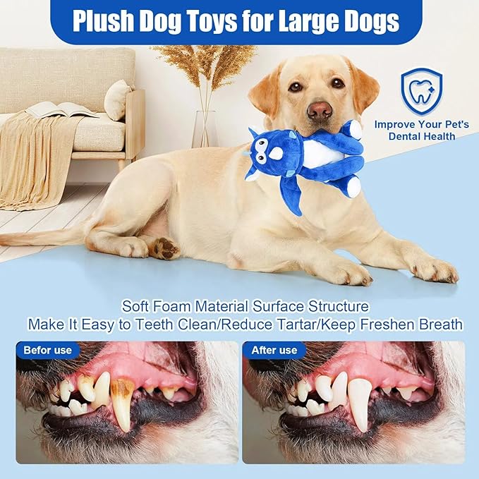 loncoldy Plush Dog Toys, Tough Chew Toys for Dogs, Crinkle Stuffed Squeaky Toy for Small Medium Large Breed, Interactive Plush Toys to Keep Them Busy, Cute Dinosaur Dog Toy, Pet Toys