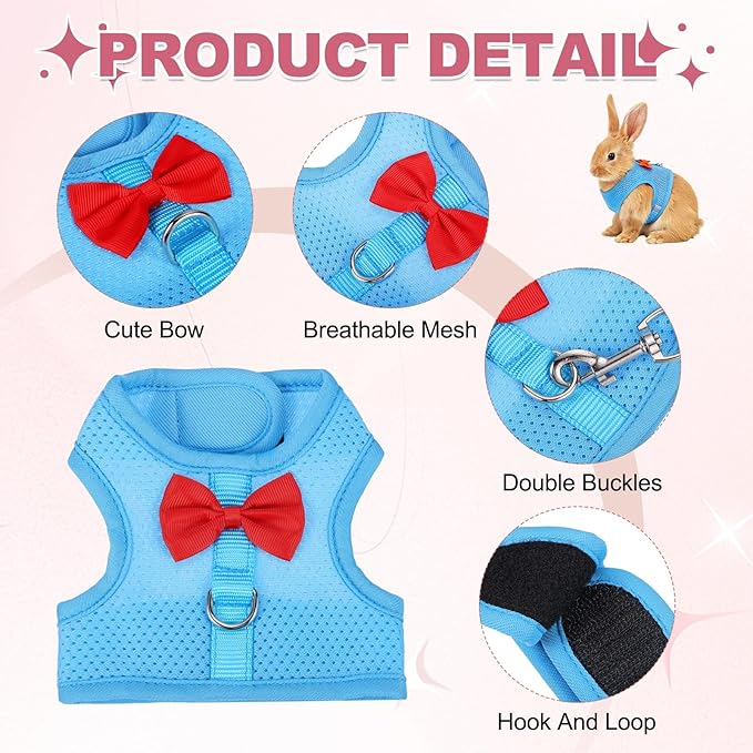 Rabbit Harness and Leash, Small Pet Cute Vest Harness Leash Soft Adjustable Buckle Breathable Mesh (M, Sky Blue) for Bunny Kitten Small Pig Puppies Camping Hiking Training
