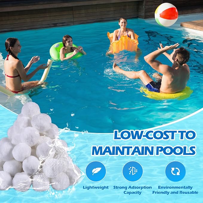 Pool Filter Balls 2.86 Lbs Reusable Media Replace 100 Lbs Sand | Improve Water Flow & Reduce Pump Strain, Machine Washable, Lightweight & Easy to Use for Swimming Pools and Aquariums