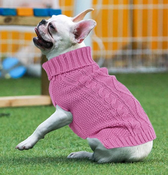 Small Dog Sweater Dog Sweaters for Small Dogs Winter Dog Clothes for Dachshund Knitted Puppy Sweater Warm Pet Clothes Pink Doggy Sweaters Girl Dog Outfits French Bulldog Sweater (Pink, Medium)