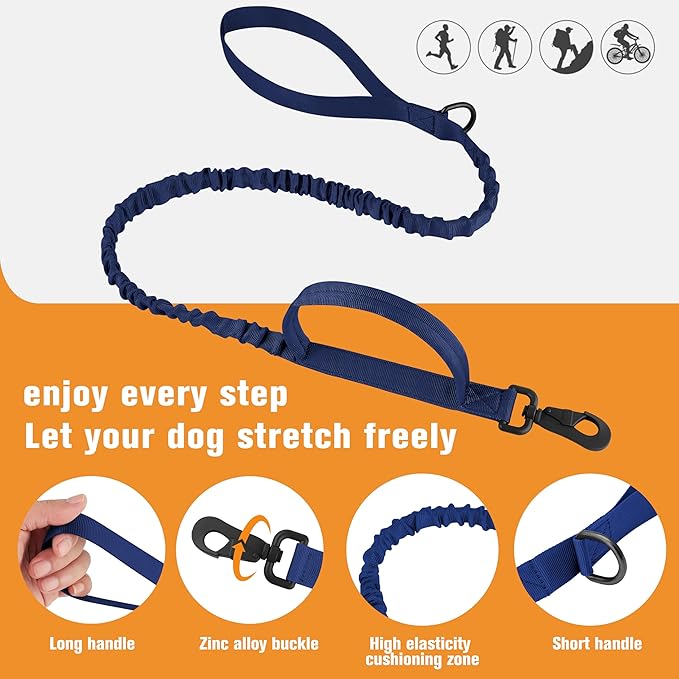 HYDEME Tactical Dog Collar Adjustable Nylon Collar with Control Handle and Heavy Metal Buckle for Medium and Large Dogs, with Patches&Airtags Case&Poop Bag Dispenser&Portable Bowl.(L, DarkBlue-Set)