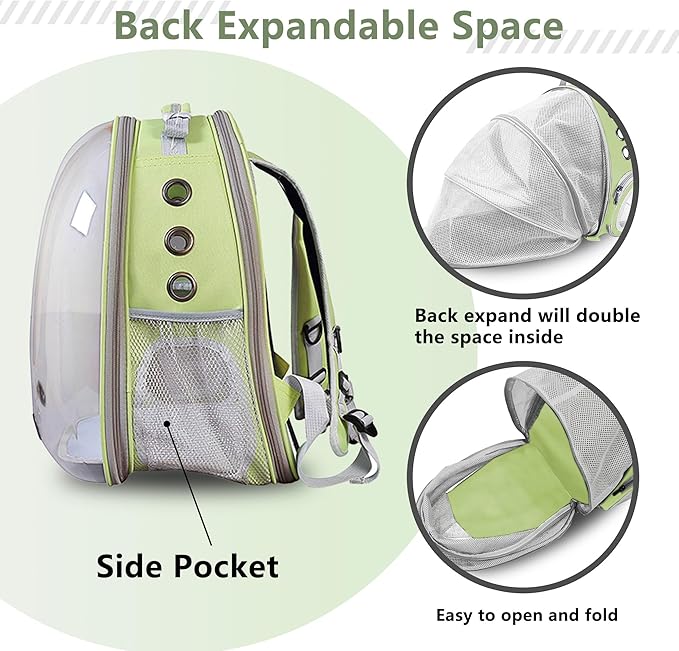 Pet Carrier Backpack Expandable for Cats and Small Dogs, Breathable Anti-Collapse Design, Airline Approved Travel Backpack for Hiking and Outdoor Use (Back Expandable-LightGreen)