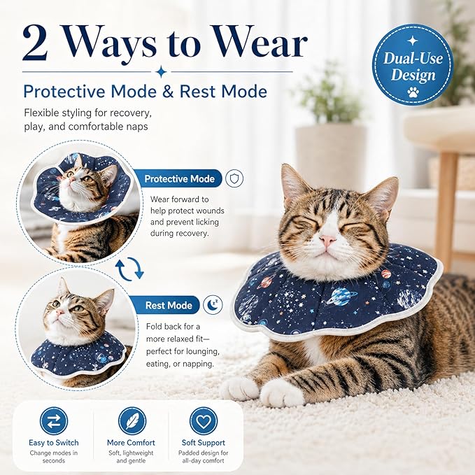 Cat Cone Collar Soft, Cat Recovery Collar to Stop Licking, Protective Cat Neck Cone After Surgery for Small Medium Cats Kittens Puppies