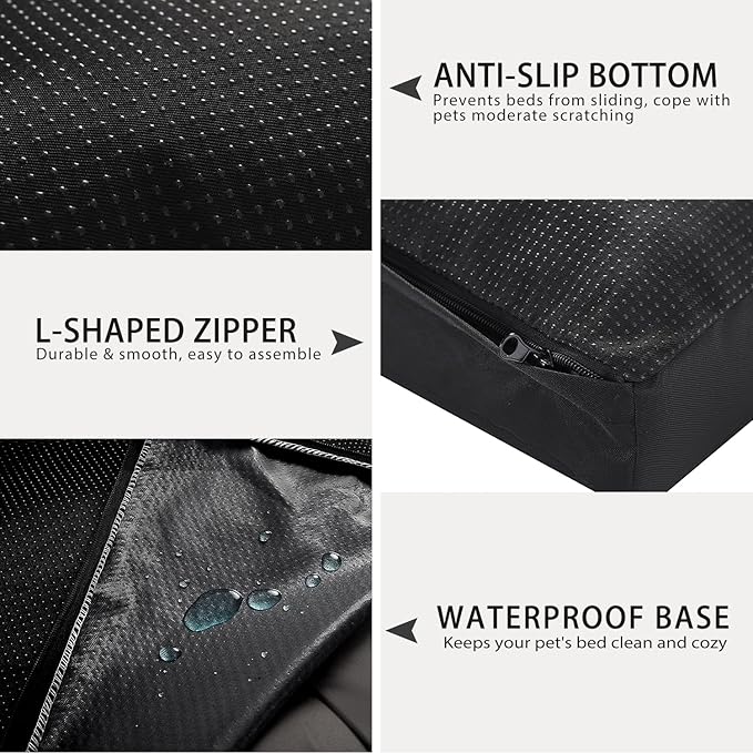 Dog Crate Bed Waterproof Deluxe Plush Dog Beds with Removable Washable Cover Anti-Slip Bottom Pet Sleeping Mattress for Large, Medium, Jumbo, Small Dogs, 41 x 27 inch, Black