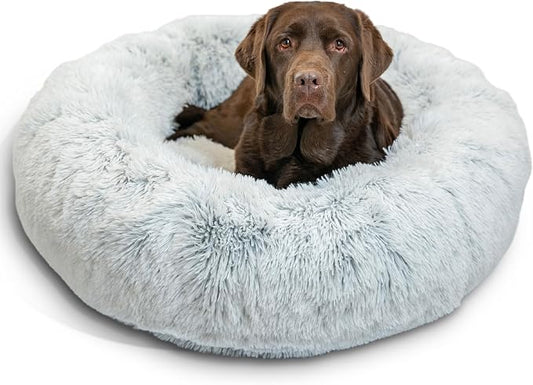 Best Friends by Sheri The Original Calming Donut Dog Bed for Large Dogs up to 100 lbs, Shag Faux Fur, Frost Gray, Large, 36" x 36"