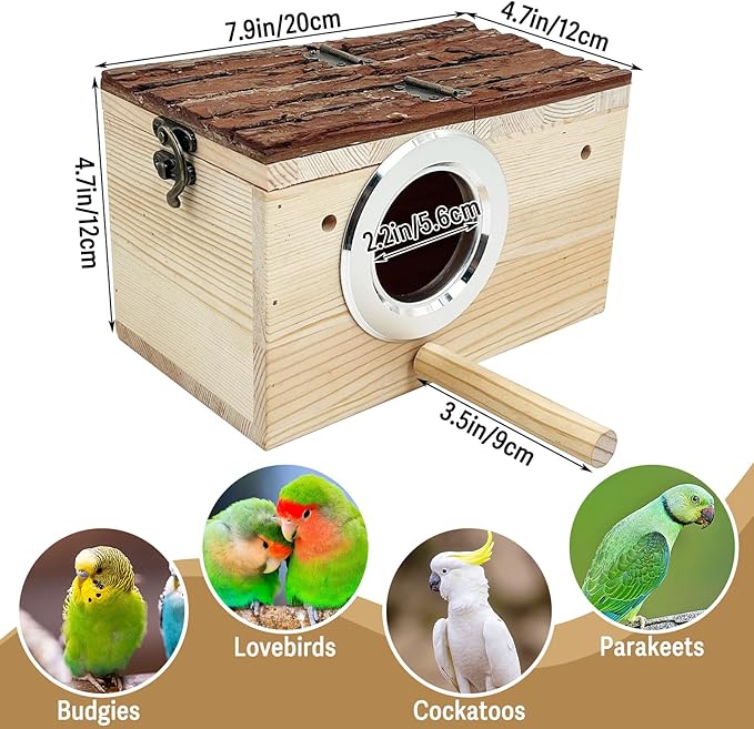 Tfwadmx Parakeet Nesting Box Wooden Parrot Nest Cockatiel Nesting Bird Breeding Box House with Perch for Parrot Parakeet Cockatiel Lovebirds Budgie Conure