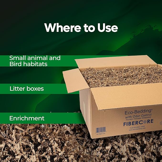 FiberCore Eco Bedding with Odor Control, 99% Dust Free Paper Bedding for Small Animals and Birds, 10 lb (Expands to 250 L).