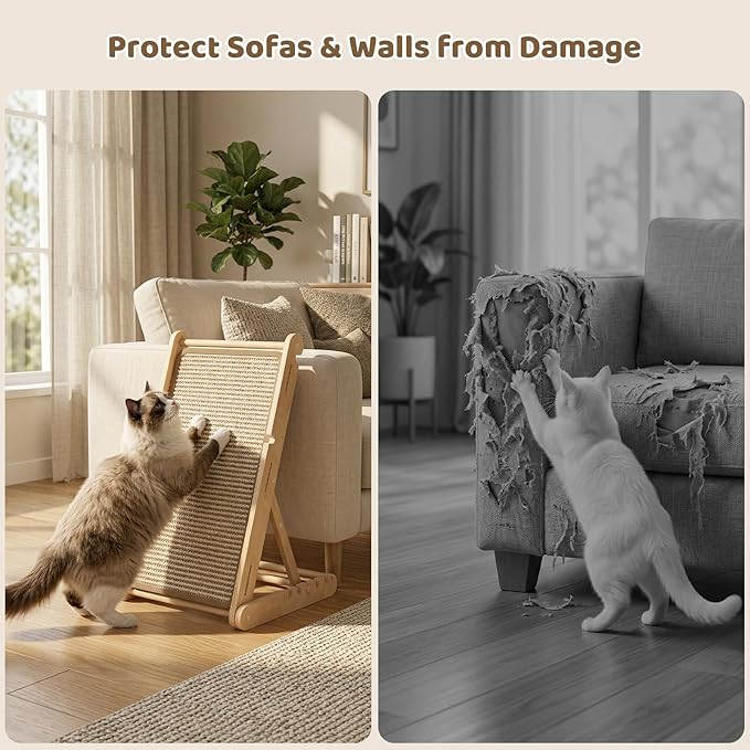 XiaZ Cat Scratcher, 23" Sisal Cats Scratching Board with 5 Adjustable Heights, No Assembly Required, Foldable Cat Scratchers for Indoor Cats and Kittens, Ready to Use