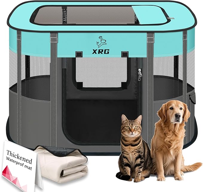Portable Foldable Pet Playpen Collapsible Crates Kennel Playpen for Dog cat and Rabbit &Travel playpen Outdoor or Indoor (Medium（31.5" L x 23.6" W x 21.7" H）, Green)