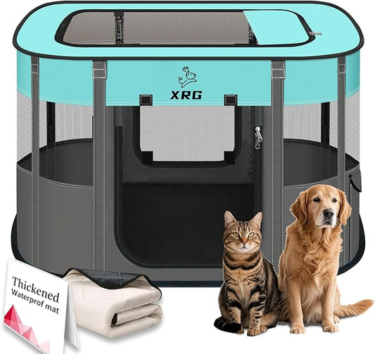 Portable Foldable Pet Playpen Collapsible Crates Kennel Playpen for Dog cat and Rabbit &Travel playpen Outdoor or Indoor (Medium（31.5" L x 23.6" W x 21.7" H）, Green)