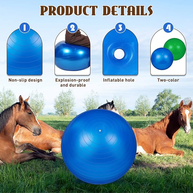 Sotiff 2 Pcs 40 Inch Horse Ball for Play Large Horse Big Equine Herding Anti Burst Dog Ball Soccer Giant, Pump Included(40 Inch,Green, Blue)