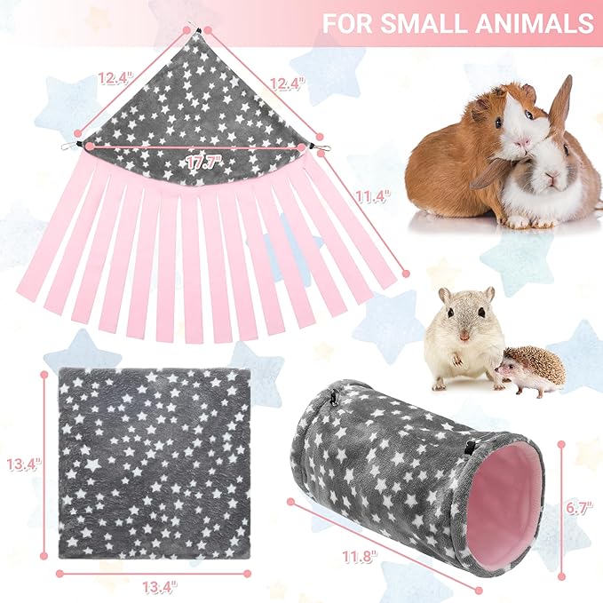Guinea Pig Hideout, 3 Pack Soft Fleece Small Animal Tunnel Tube & Mat & Corner Hideout Cage Accessories for Guinea Pigs, Rabbit, Ferret, Chinchilla, Hedgehogs