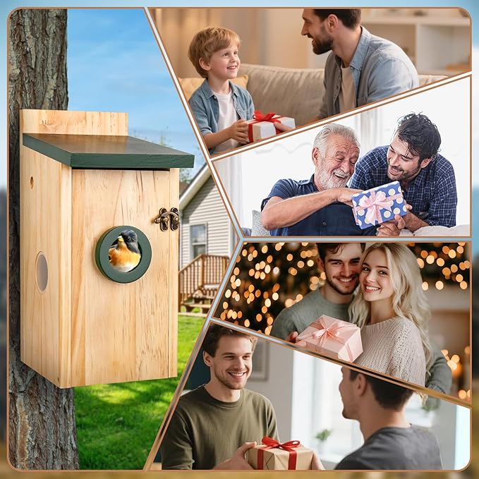Smart Bird House with Camera, Solar Powered Bird House for Outdoor with 2K HD Cam, 2.4G WiFi, Night Vision, Motion Detection & 16GB SD, Watch Bird Nesting & Hatching in Real Time, Waterproof