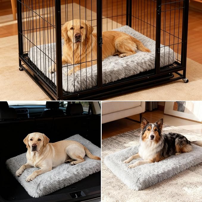 Orthopedic Dog Bed for Large Dogs, Dual-Layer Memory & Egg-Crate Foam, Washable Warm Winter Plush Cover, Waterproof Liner, Non-Slip Bottom, Crate/Kennel Pad, 41 x 27 Inch, Gray
