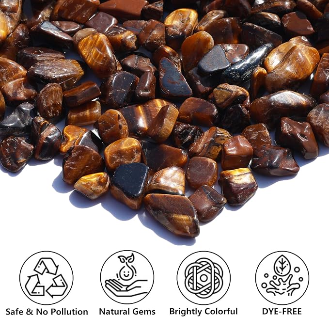 QYGL Tiger’s Eye Crystal Pebbles – 0.9LB Natural Tumbled Gemstones Bulk | Decorative Polished Stones for Vase Filler, Fish Tank Gravel, DIY Crafts, Plant Pots & Home Decor