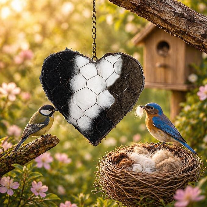 Alpaca Fiber Bird Nesting Heart – Natural Bird Nesting Material, Soft Alpaca Bird Nesting Heart for Outdoor Garden Birds & Nest Building Support