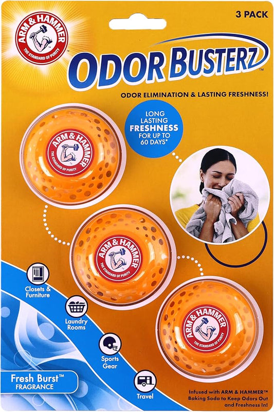 Arm & Hammer OdorBusterz® Odor Eliminator Balls, Fresh Burst, 3 Count – Baking Soda Odor Control for Closets, Drawers, Hampers & Small Spaces