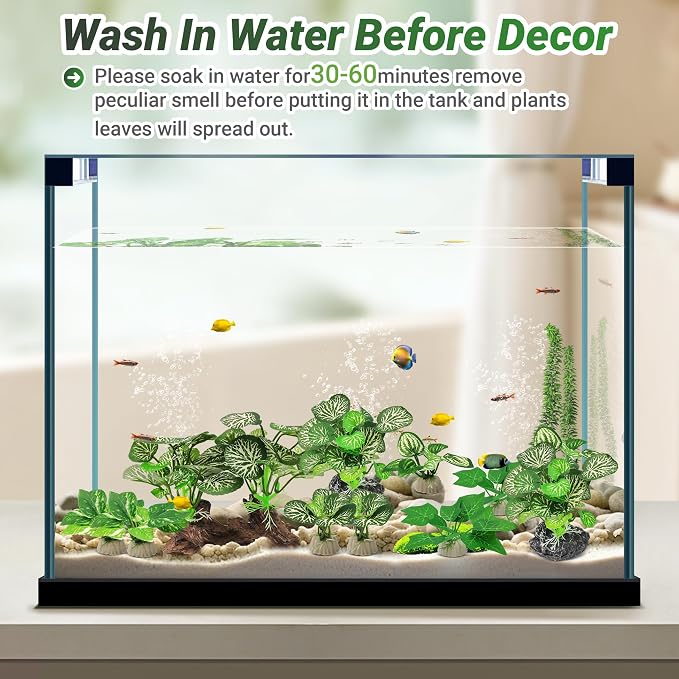 GOZILLA Silk Fish Tank Plants,Reptile Artificial Plant,Reptile Plants for Terrarium,Aquarium Decorations Accessories Set,Resin Driftwood Artificial Silk Aquarium Plant for Fish Tank.(11PCS/D-Set)