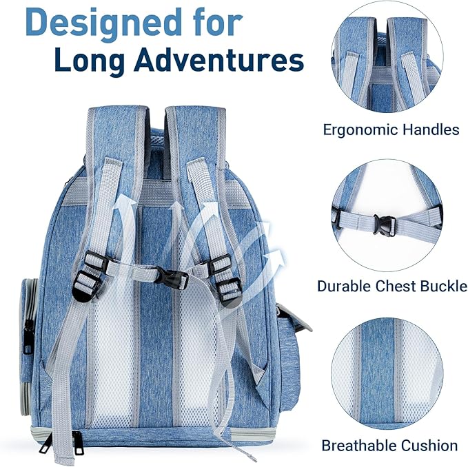 Pawstrip Cat Backpack Carrier with Large Space Bubble Window, Airline Approved Breathable Pet Carrier for Small Dogs Cats up to 15lbs, Foldable for Travel Hiking & Outdoor Use