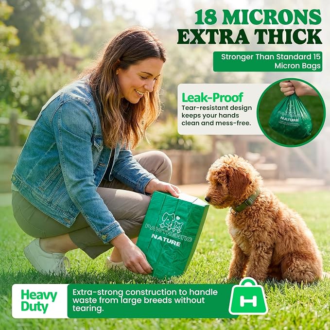 Dog Poop Bags, Light Baby Powder Scent, 90 Count (6 Rolls), Certified Compostable Cornstarch Blend - ASTM D6400 & EN 13432, Extra Thick, Leak-Proof, 9x13 Inch for Dogs & Cats