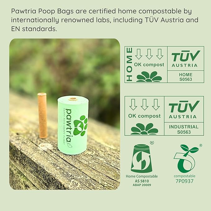 Pawtria Walk Duo Set: Certified Home Compostable Dog Poop Bags (120) + Premium Silicone Dog Poop Bag Dispenser (3.25"H X 2.75"L), BPA-Free, Leak-Proof, Light, Durable, Supports Rescue Dogs