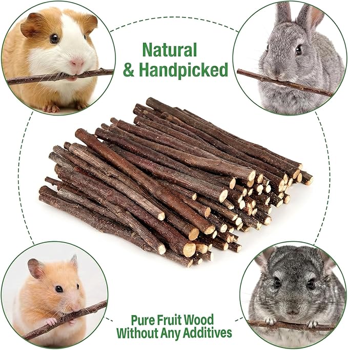 Sukh Natural Organic Apple Sticks - 300g Apple Sticks for Rabbits,Hamster Chew Stick for Hams Rabbit Bunny Gerbil Guinea Pig Squirrel Chinchilla,Small Animal Chew Sticks