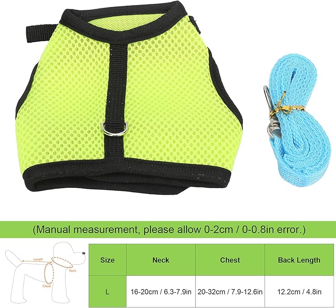 Small Dog Harness, Mesh Cloth Puppy Harness for Rabbits for Small Pets for Guinea Pigs(L, Green)