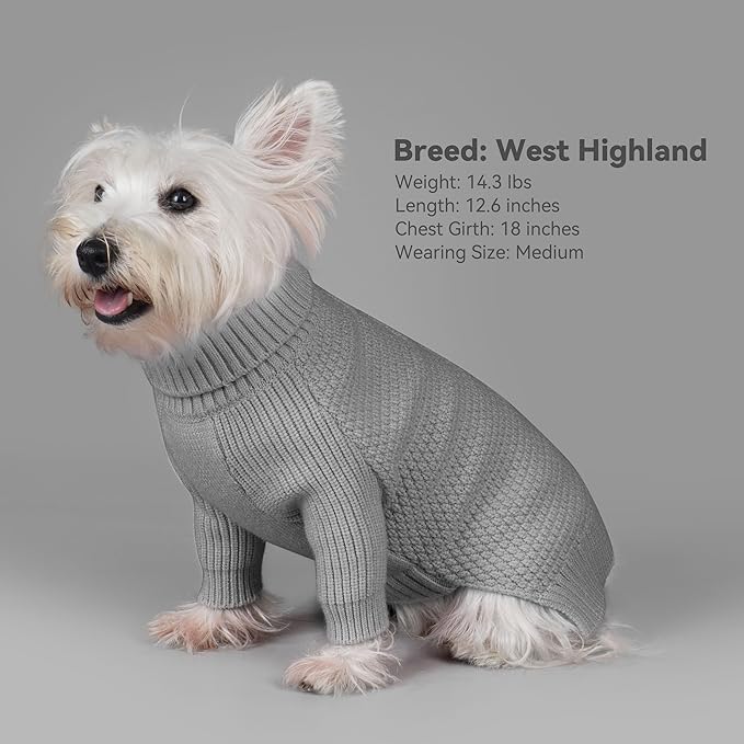 cyeollo Turtleneck Dog Sweater Knitted Cable Sweaters with Long Sleeves Winter Pet Clothes Pet Small Dog Sweaters, Grey XL