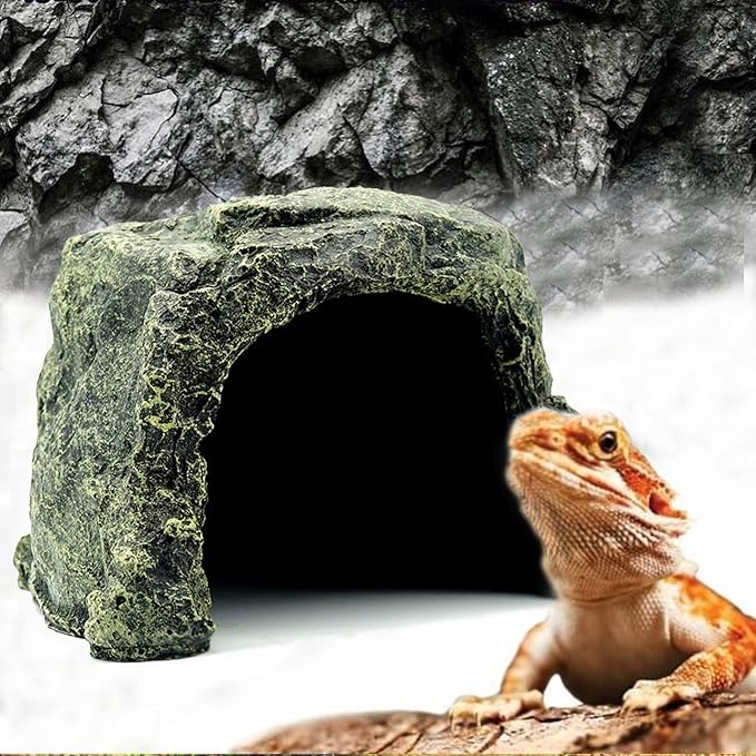 Besimple Aquarium Fish Hide Cave Decoration, Reptile Rock Hideouts Stone Cave Hide House Fish Tank Aquarium Accessories for Betta Shrimp Turtle Amphibians Small Lizards(Rock Hide Cave)