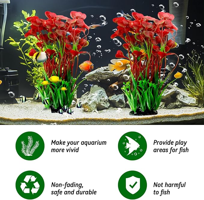 kathson Tall Plastic Aquarium Plants,16 Inches Artificial Plant for Fish Tank Large Silk Aquarium Plants Decor Freshwater and Saltwater Fish Tank Seaweed Decorations for Small Tanks