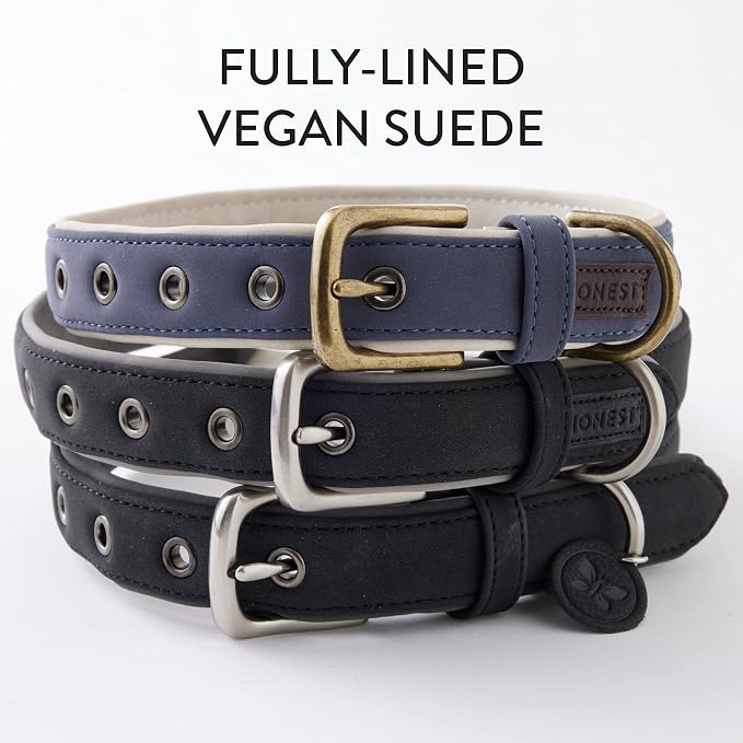 HonestBaby Collars and Leash Sets Braided and Vegan Suede for Dogs Organic Cotton for Pets, Navy/Natural, Large