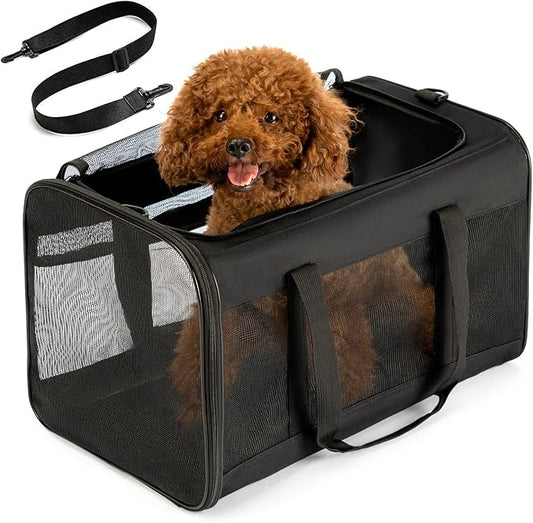 Conlun Dog Carrier Bag,Soft-Sided Pet Carriers for Dogs with 4-Sided Mesh, Cat Transport for Large Cats Small Dog Up to 20lb,Collapsible Dat Travel Carrier-L,Black