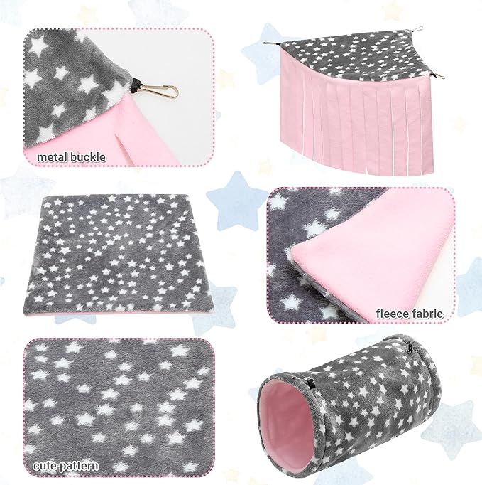 Guinea Pig Hideout, 3 Pack Soft Fleece Small Animal Tunnel Tube & Mat & Corner Hideout Cage Accessories for Guinea Pigs, Rabbit, Ferret, Chinchilla, Hedgehogs