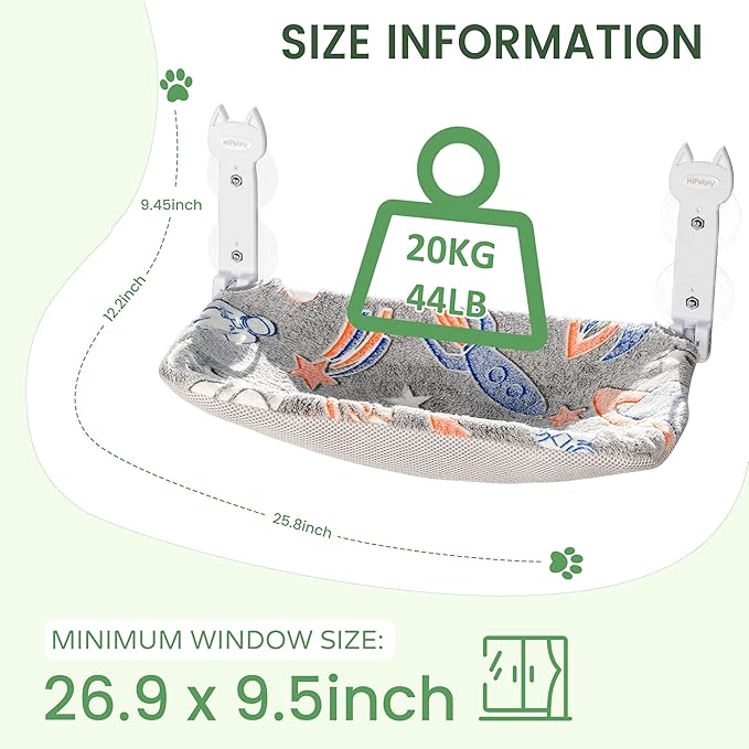 HiPetpy 2 Pack Cat Window Perch, Glow in The Dark Foldable Cat Hammock with Sunken Design & Removable Soft Cover, Breathable Cordless Window Bed for Resting Indoor Kitten (Shallow Perch, 2 Pack - L)