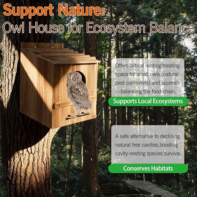 Large Owl House for Outdoors, 17" x 12.5" x 12.5" Premiun Wooden Owl Boxes for Outside, Bird Nesting Box - Habitats for Barn, Screech, Boreal, Saw - Whet & Elf Owls