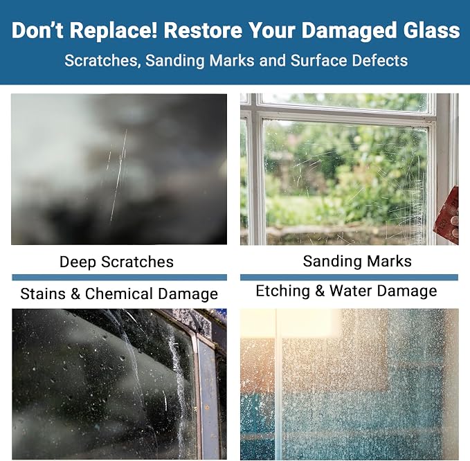 GLASS POLISH DIY Glass Scratch Removal Deluxe Kit 2" & 3" - Effective Glass Polishing with Drill or Polisher, Repairs Deep Scratches, Removes Surface Damage and Restores Original Clarity & Shine