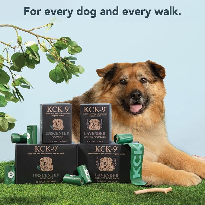 80% Recycled Plastic Dog Poop Bags – Extra Thick, Leak Proof Waste Bags, Big Dog Approved (Lavender, 270 Bags)