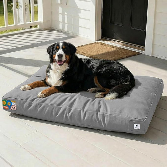 Sytopia 47 Inch Canvas Outdoor Dog Bed for XXL Dogs, Great Gift for Pets with Waterproof Machine Washable Removable Cover, Indoor Patio Pet Pad for Crate, Light Grey